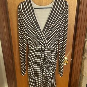 Bailey 44 White Tan Ruched Wrap Dress